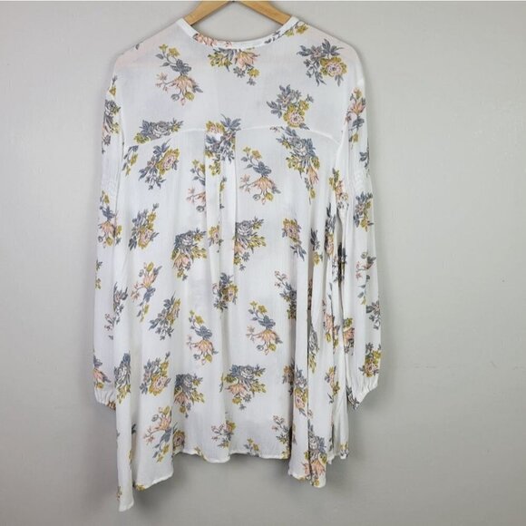 FREE People Tunic Mini Dress White Floral Long Sleeves Pockets Boho XS NWOT - Picture 7 of 15